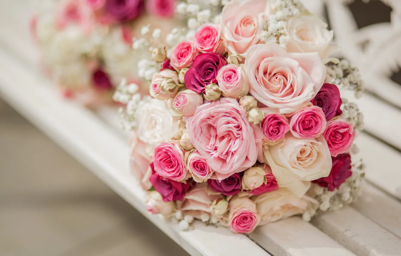 Фото обои цветы, розы, букет, pink, flowers, bouquet, roses
