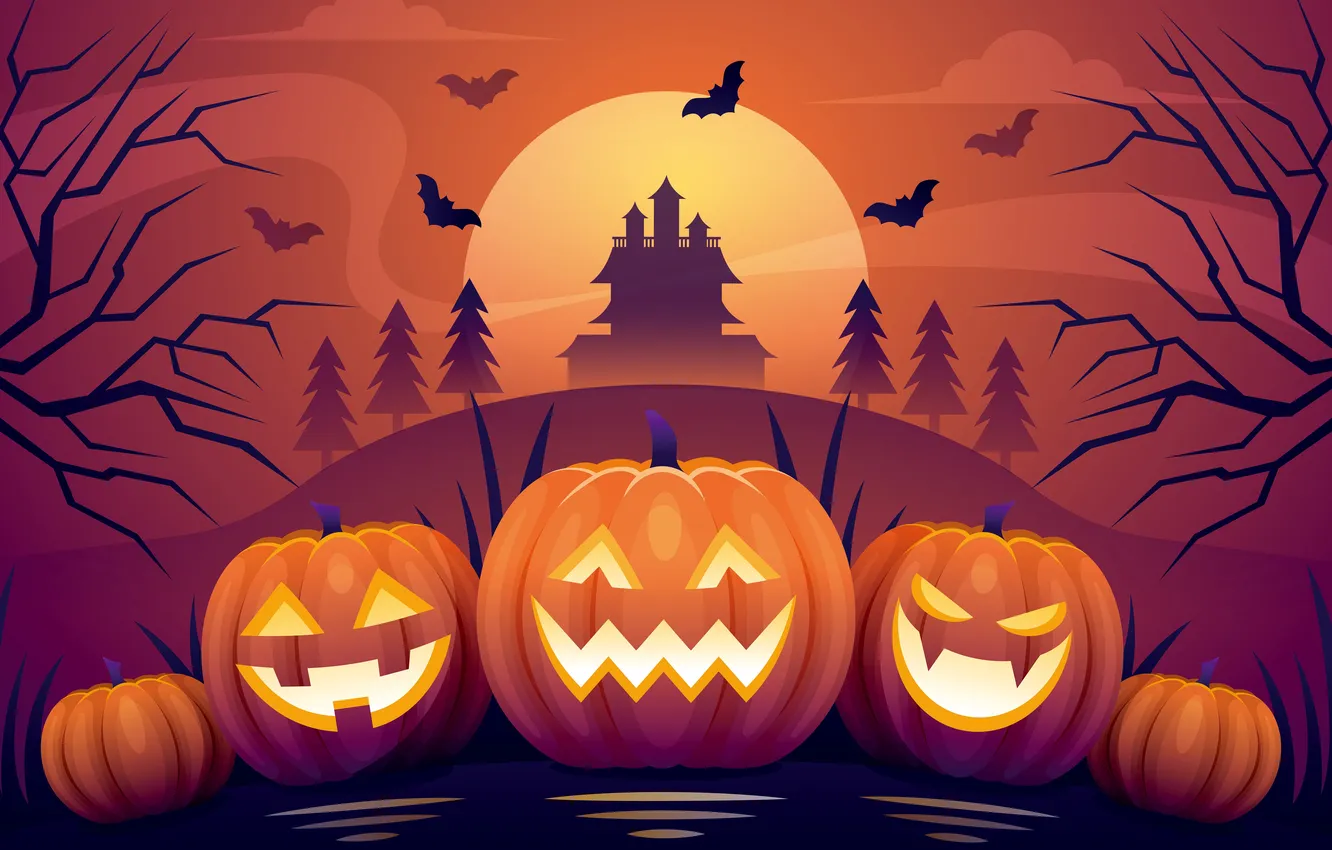 Фото обои Замок, Castle, Happy Halloween, 2024, Счастливого Хэллоуина, Тыквенный фонарь, Pumpkin Lantern