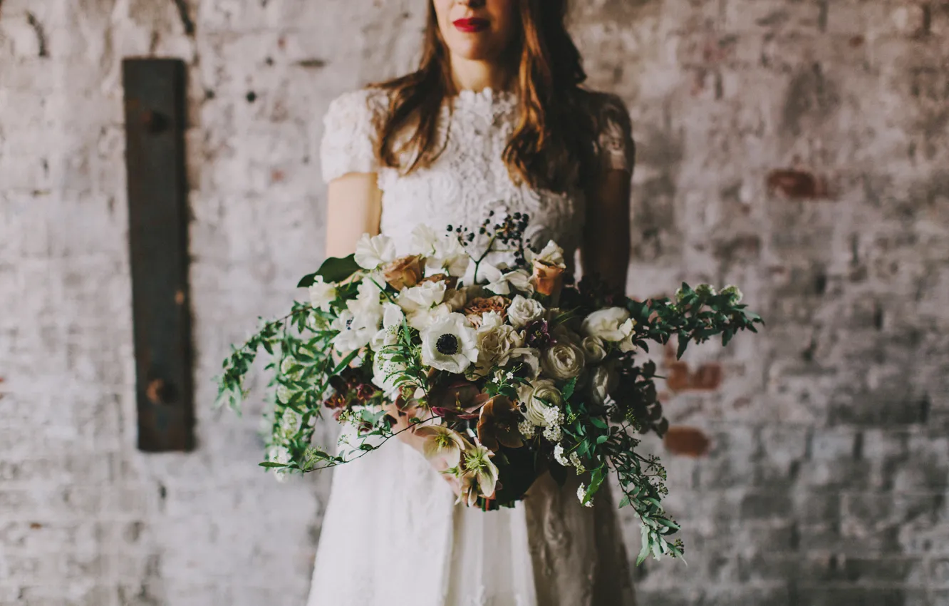 Фото обои девушка, цветы, невеста, белое платье