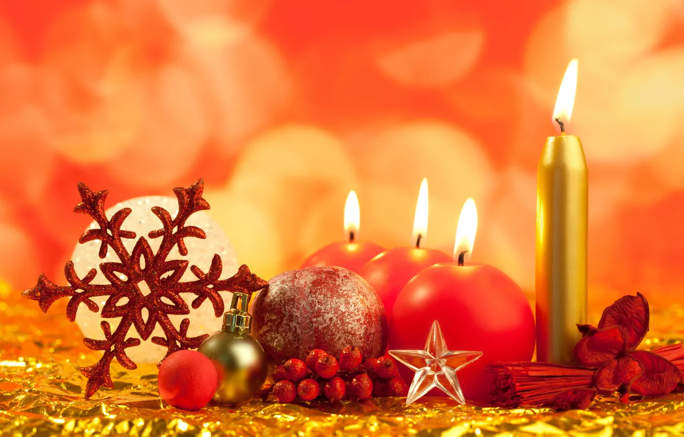 Фото обои шарики, праздник, рождество, Свечи, Новый год