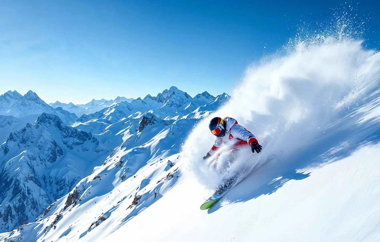 Фото обои Mountain, Snow, Snowboard