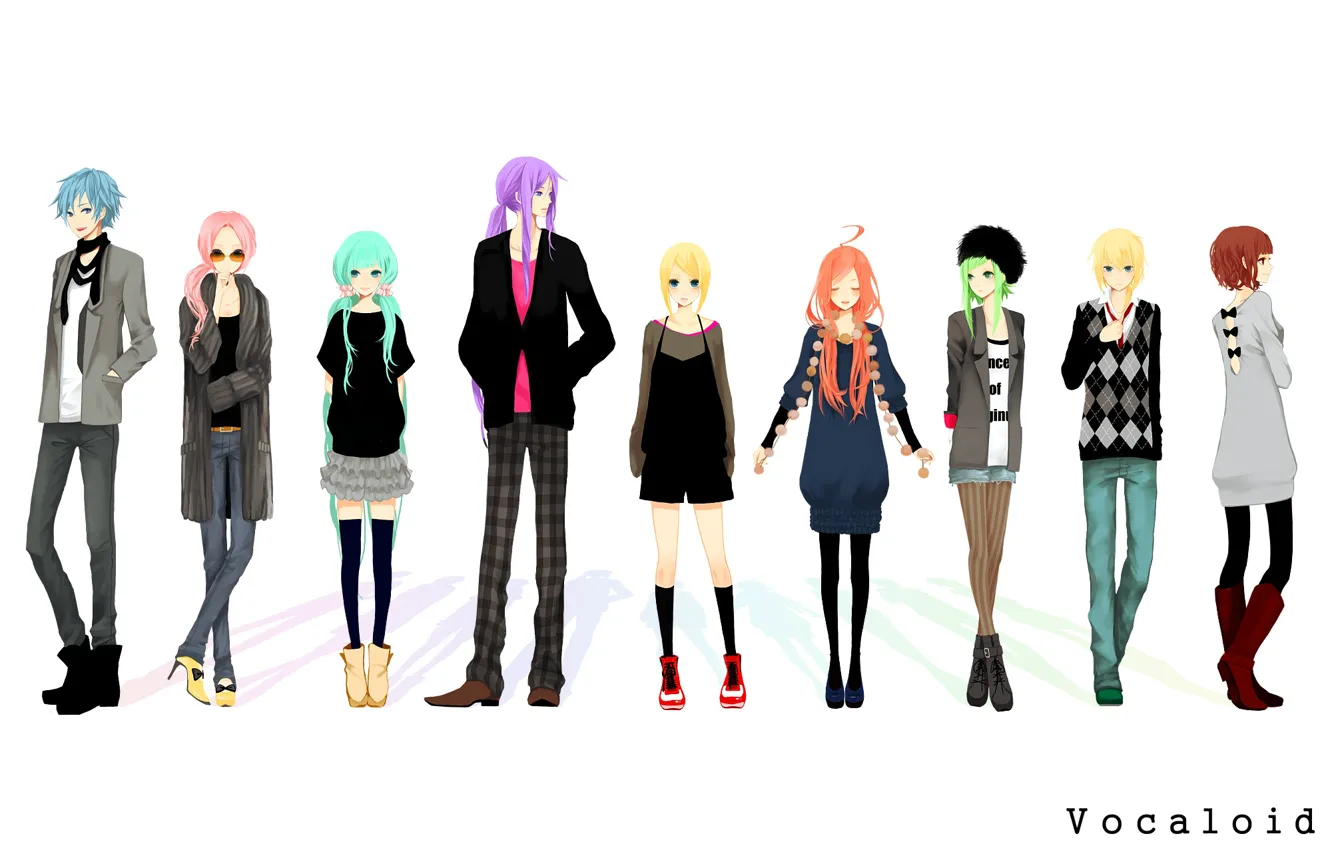 Фото обои фон, девушки, аниме, арт, парни, Vocaloid, Вокалоид, персонажи