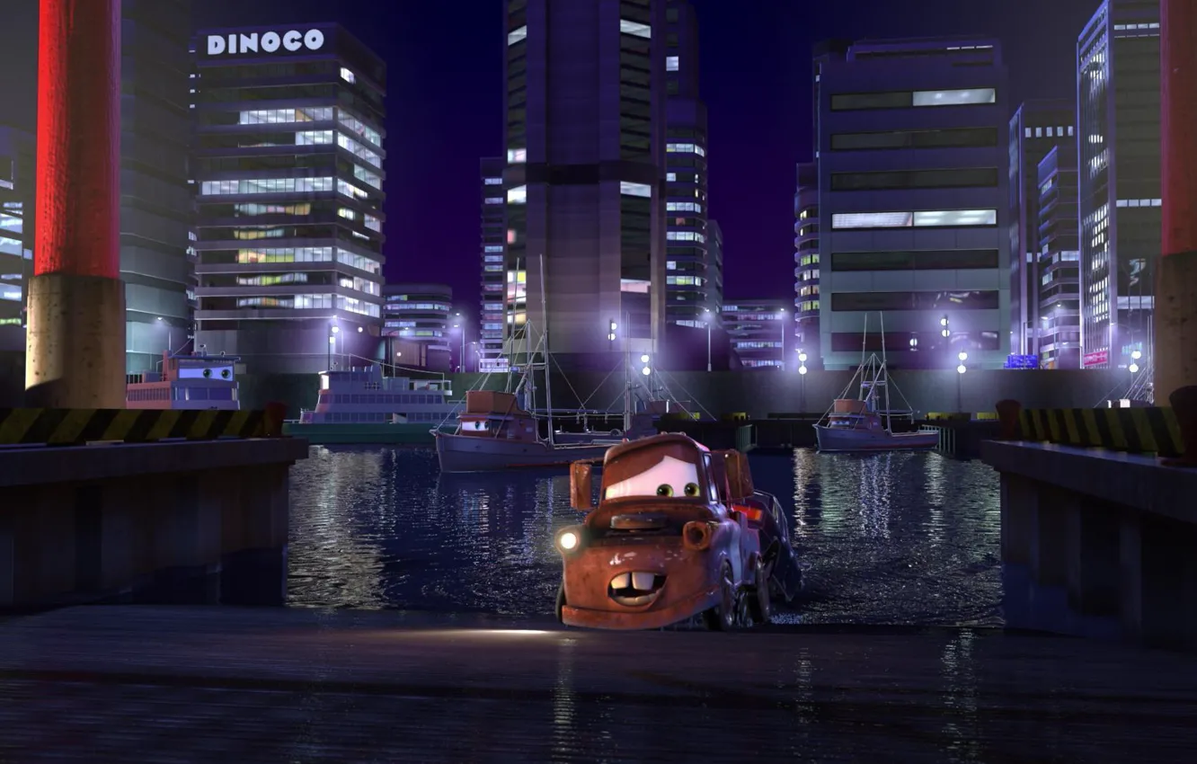 Фото обои машины, город, огни, спорт, здания, мультфильм, Токио, грузовик