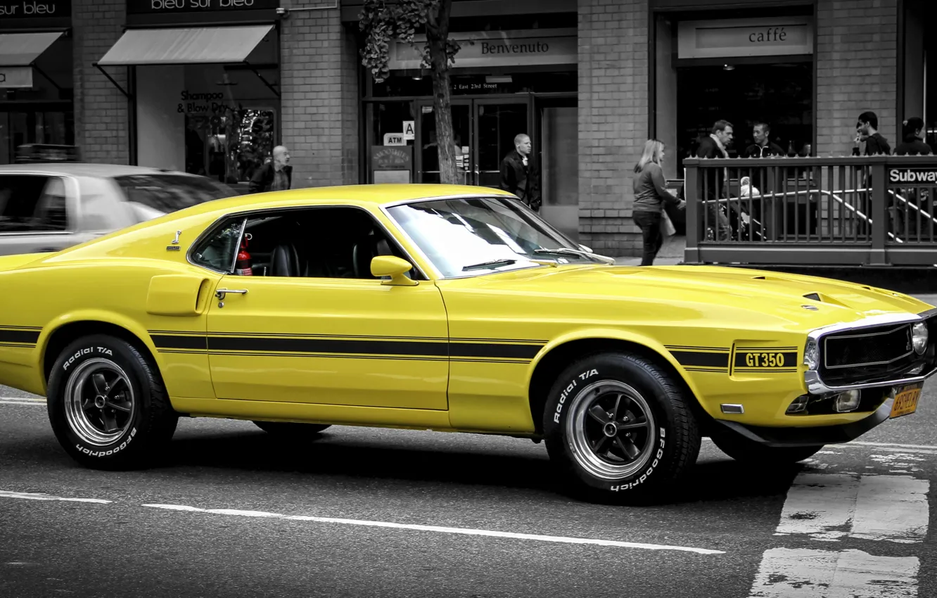 Фото обои желтый, Mustang, Ford, Форд, Мустанг, классика, Muscle car, Мускул кар