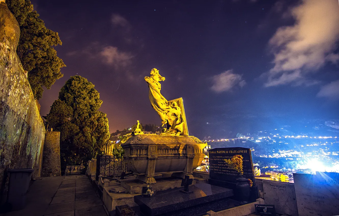 Фото обои night, france, mentone