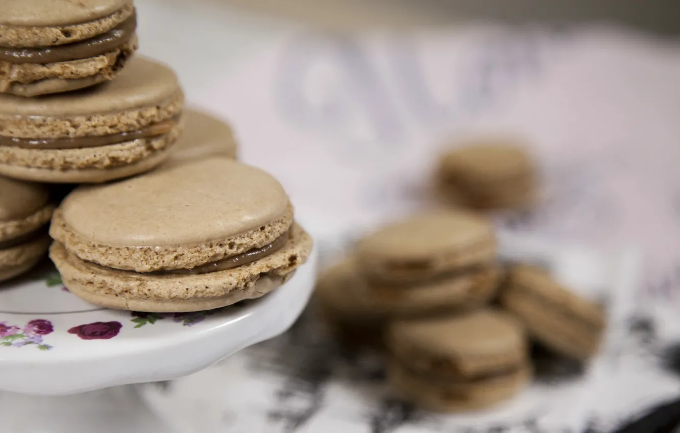 Фото обои Печенье, Macarons, Миндальное печенье, Chocolate ganache, Шоколадный ганаш