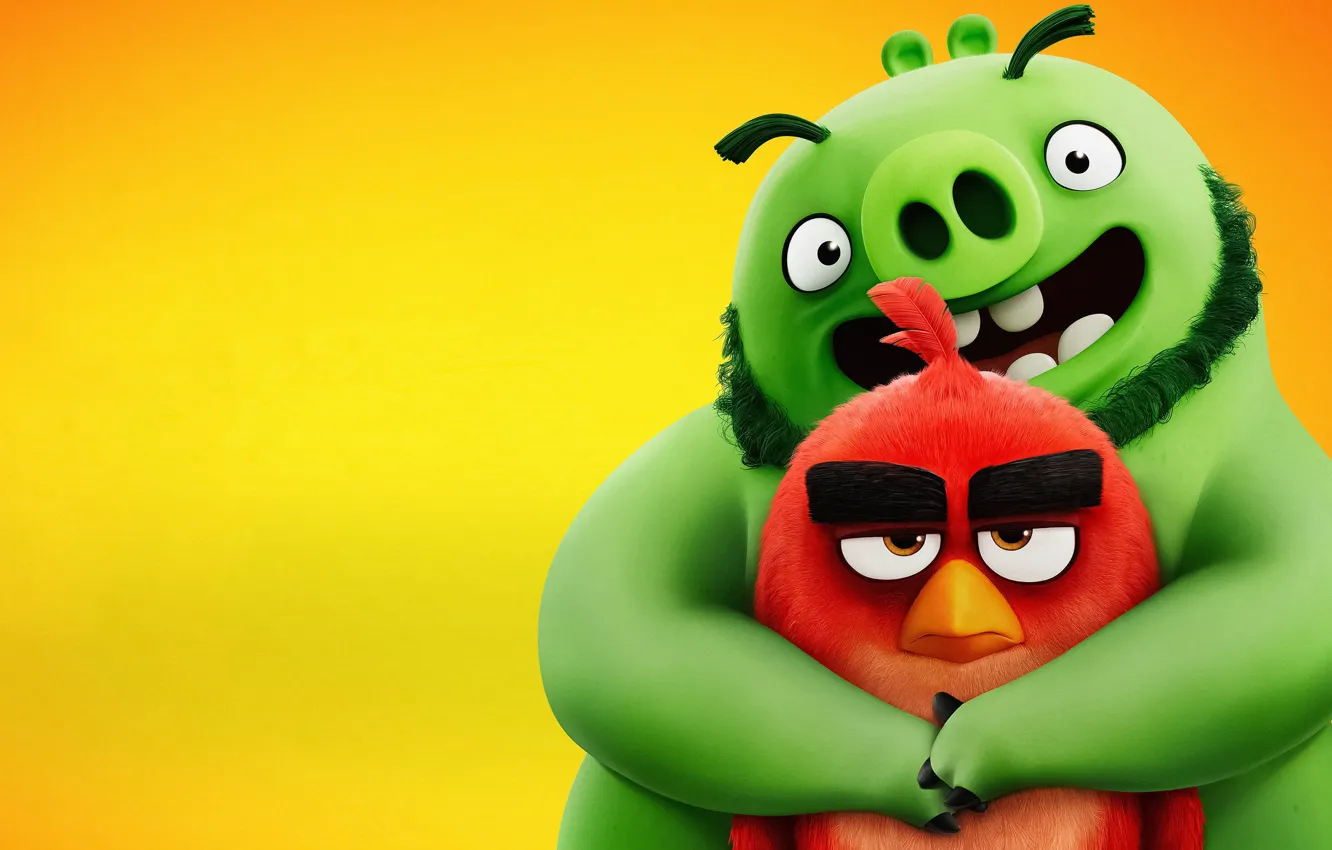 Фото обои птица, свинья, Энгри Бёрдс, обнимашки, The Angry Birds Movie 2