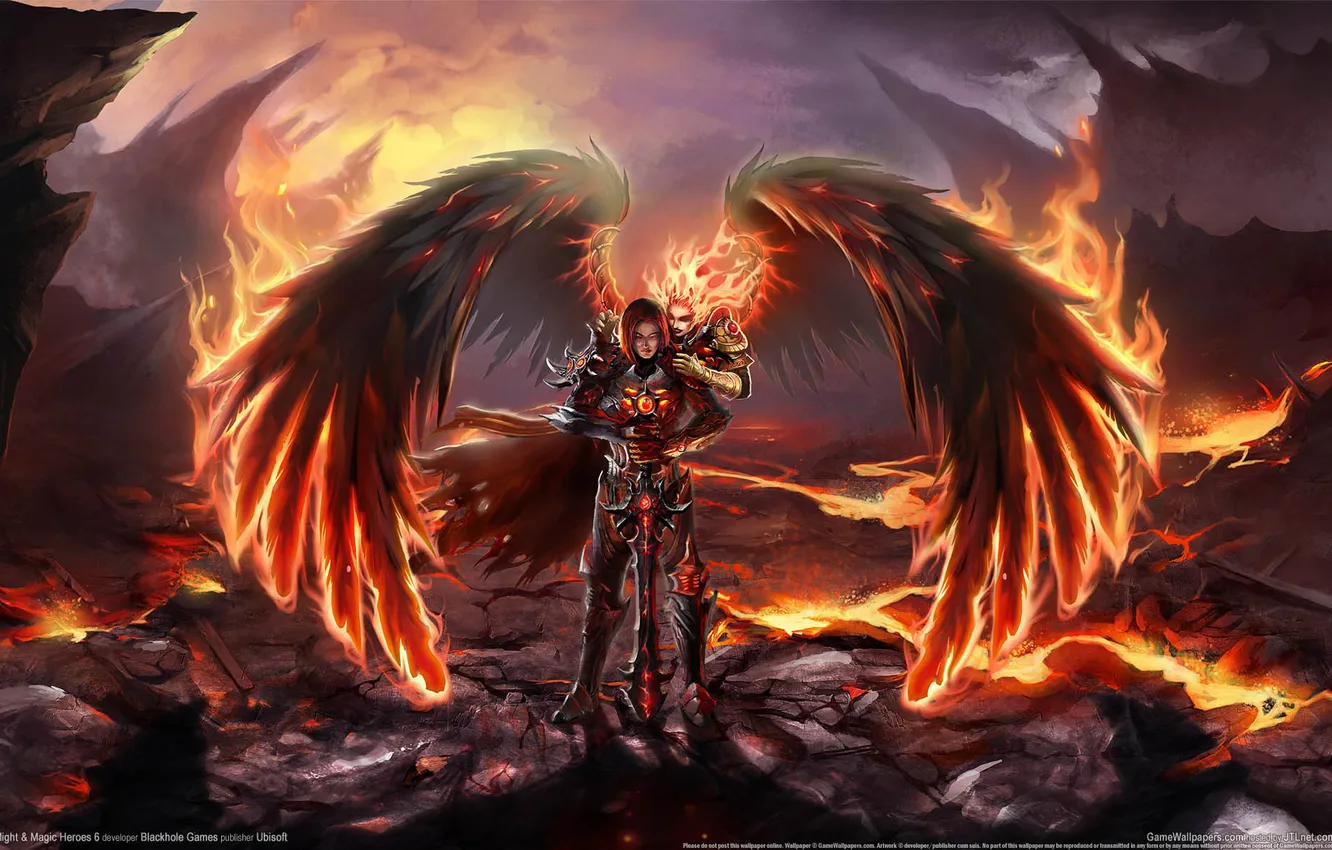 Фото обои ангел, angel, огненые крылья