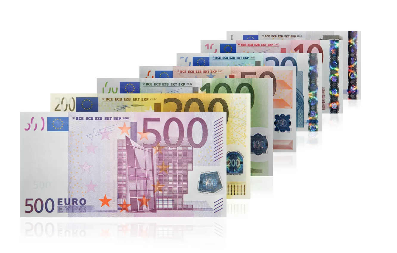 Фото обои деньги, евро, ряд, валюта, купюра, банкноты, банкнота