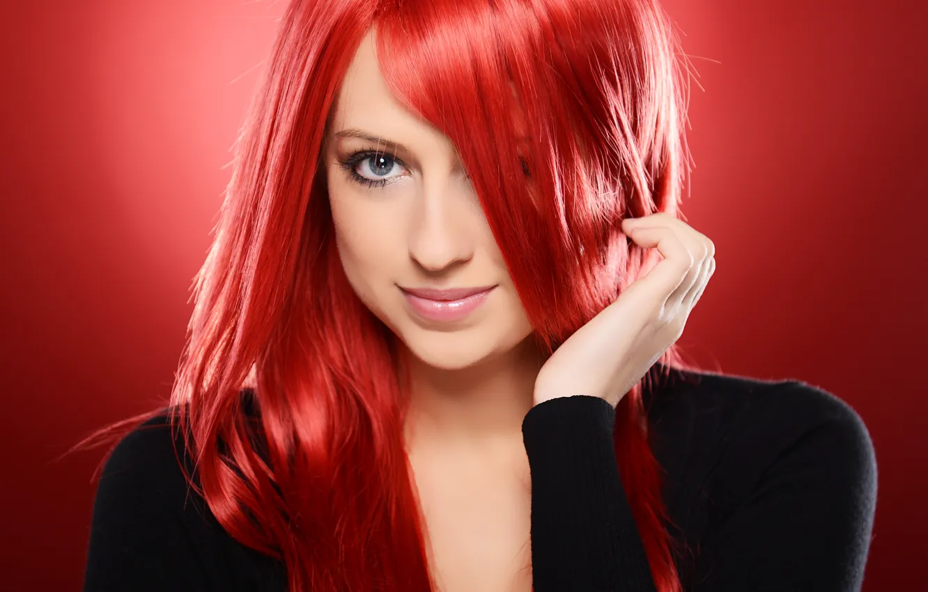 Фото обои красный, фон, волосы, Девушка
