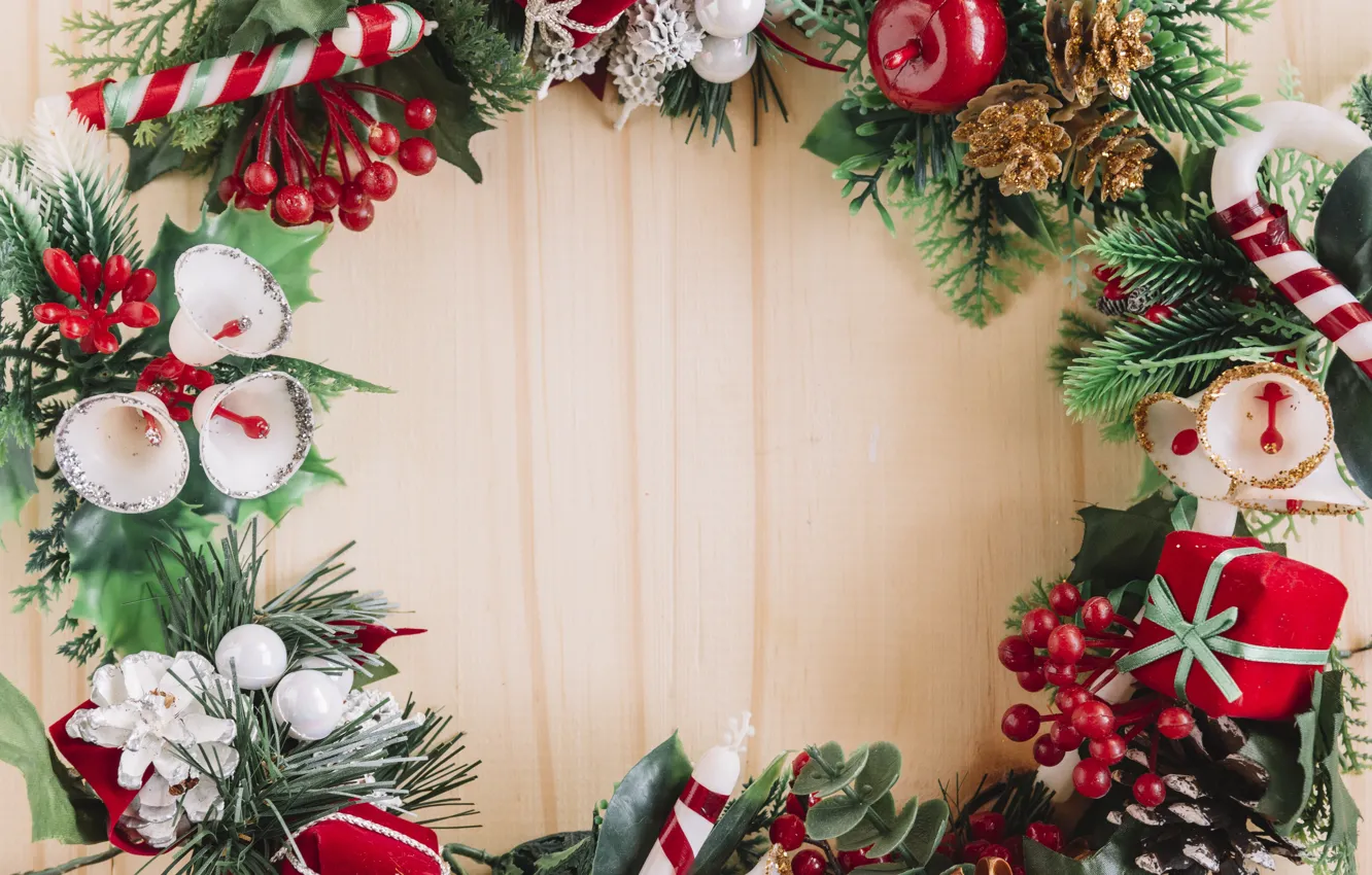 Фото обои елка, Новый Год, Рождество, Christmas, венок, wood, New Year, decoration