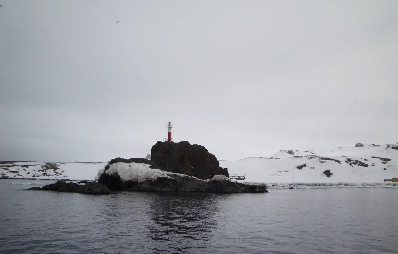 Фото обои лед, природа, берег, маяк