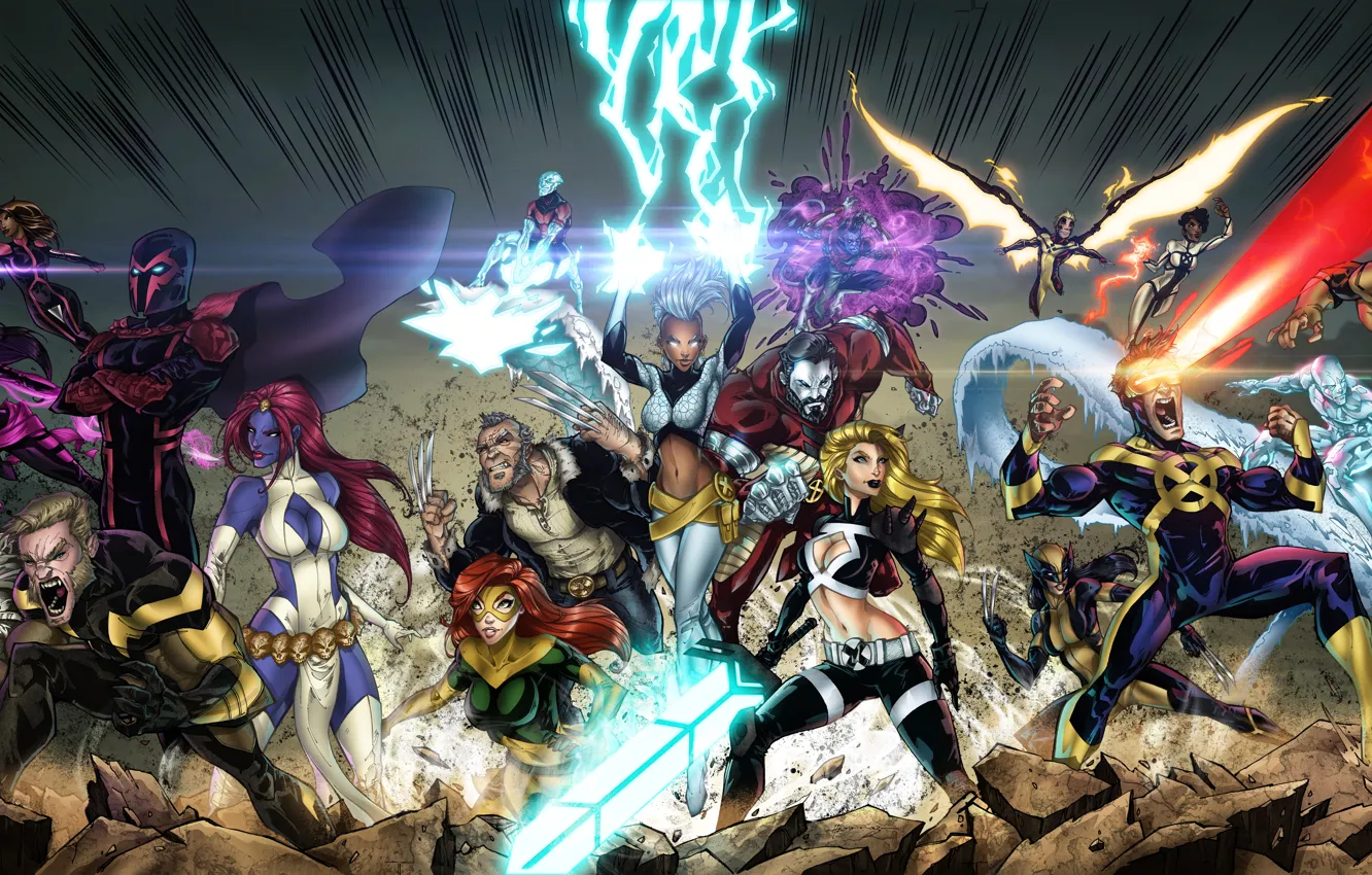 Фото обои Mystique, Wolverine, Storm, Rogue, Magneto, Marvel Comics, Professor X, Beast