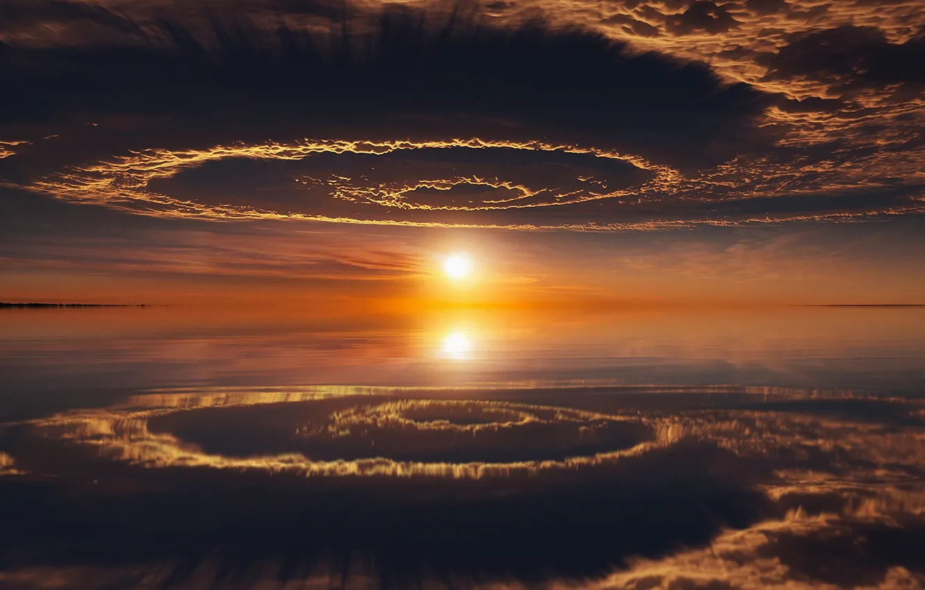 Фото обои облака, отражение, Солнце