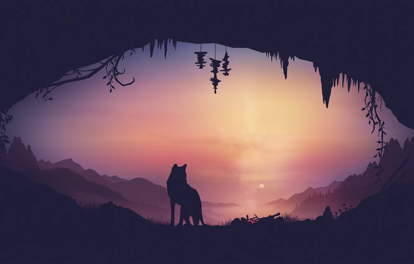Фото обои fantasy, sunset, art, wolf