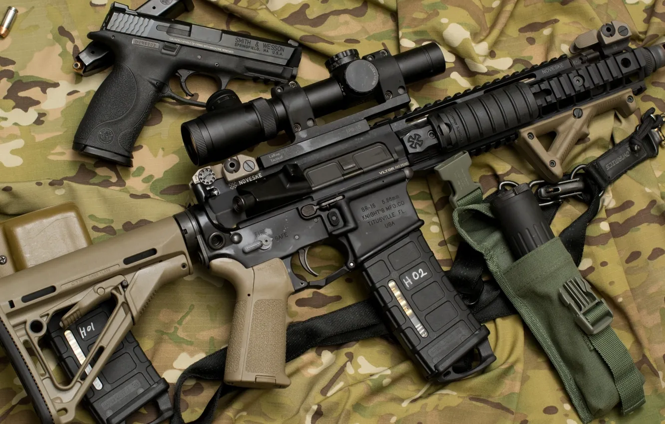 Фото обои gun, military, ar15, scope, assault rifle, handgun