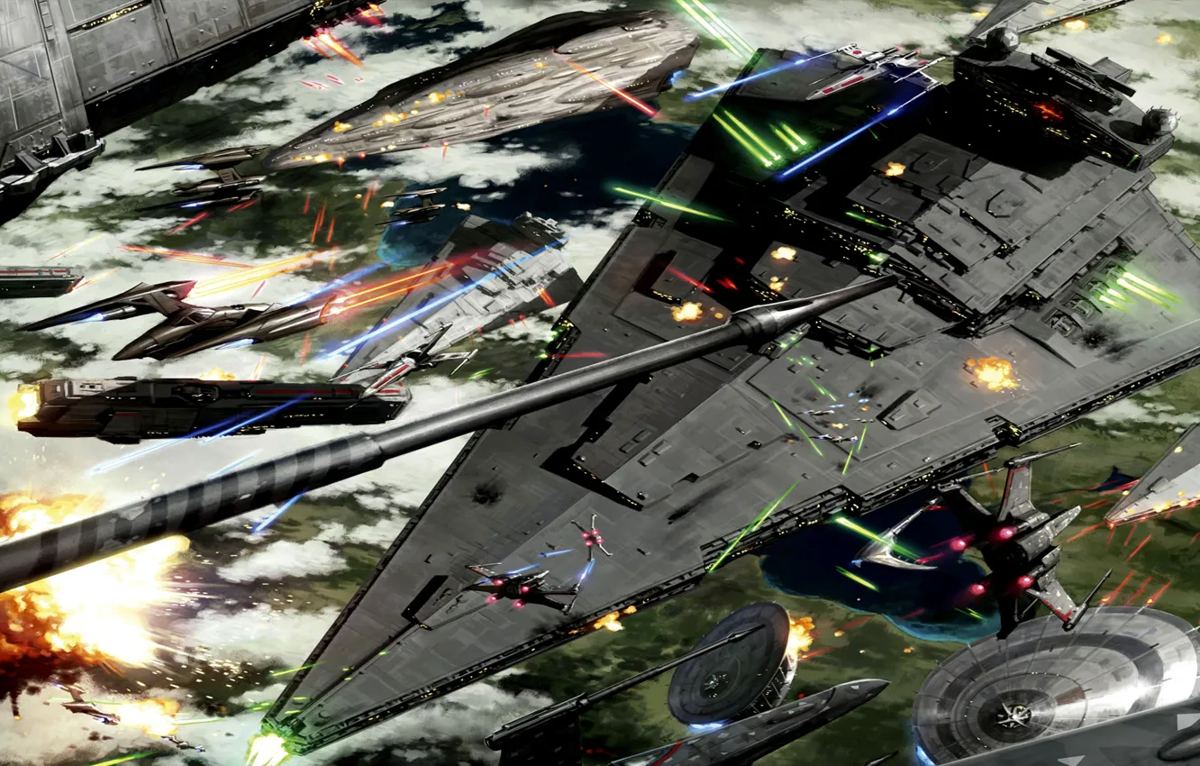 Фото обои Star Wars, Art, Space Battle, Battle of Kashyyyk