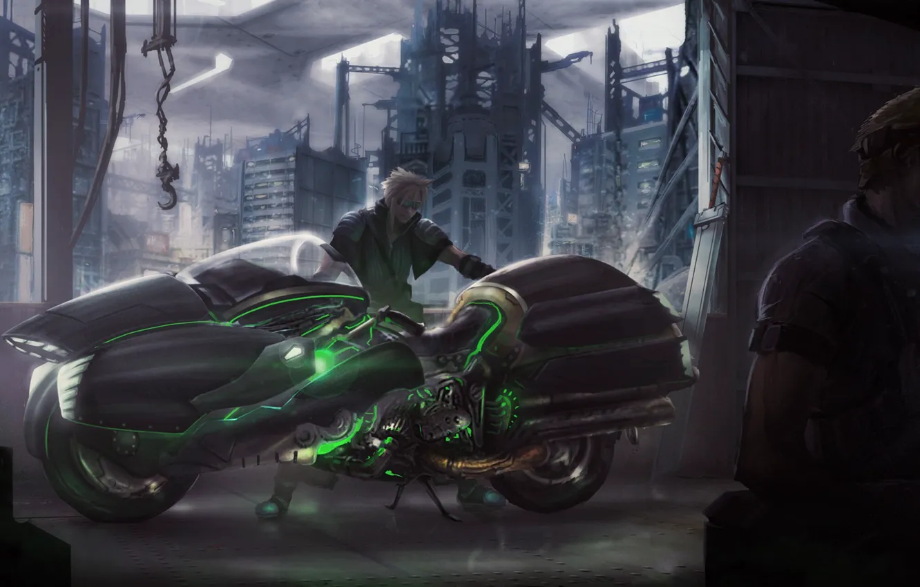 Фото обои bike, fan art, Final Fantasy VII, Cloud Strife, FFVII