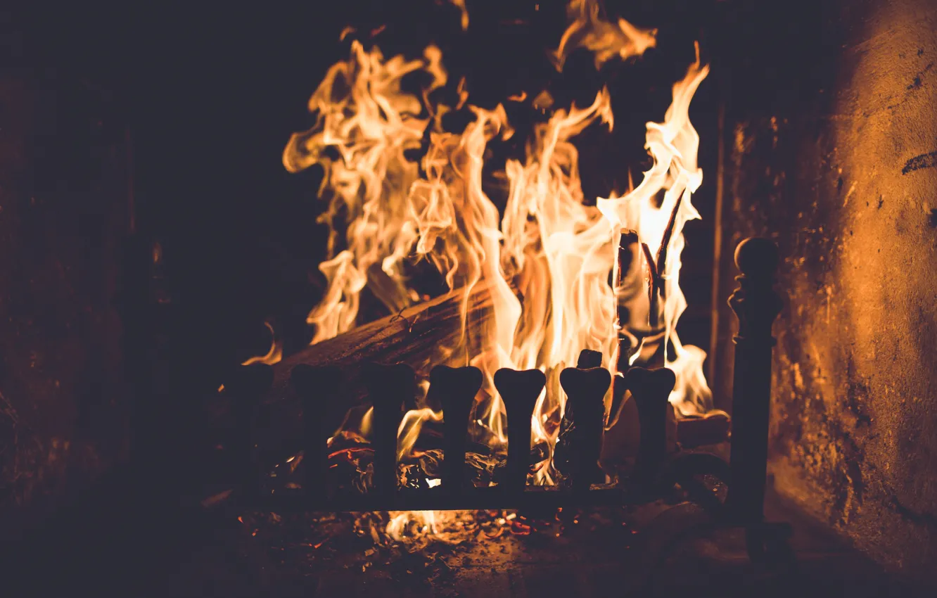 Фото обои уют, тепло, огонь, пламя, дрова, камин