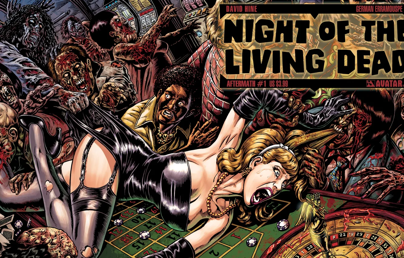 Фото обои zombies, woman, comic, casino, Night of the living dead