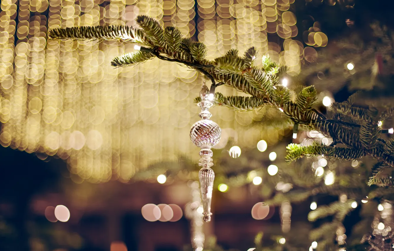 Фото обои шарики, праздник, Новый Год, Рождество, Christmas, bokeh, New Year