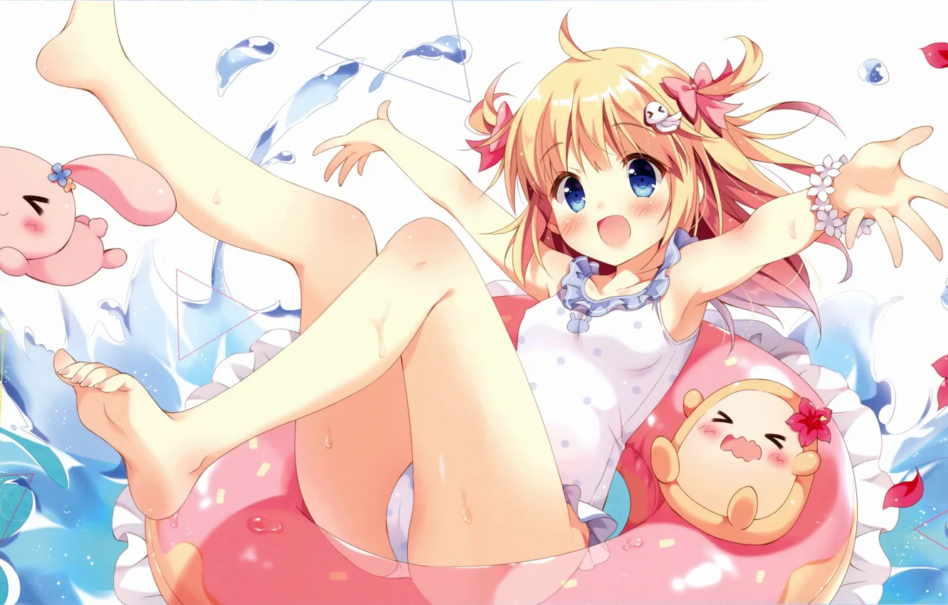 Фото обои girl, sexy, long hair, boobs, anime, water, beautiful, pretty