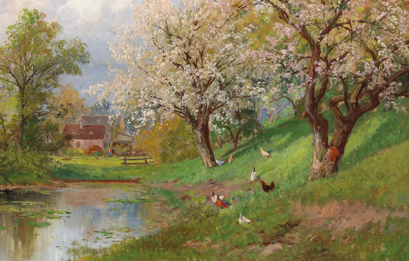 Фото обои Alois Arnegger, Austrian painter, австрийский живописец, oil on canvas, Алоис Арнеггер, Spring in the Country, …