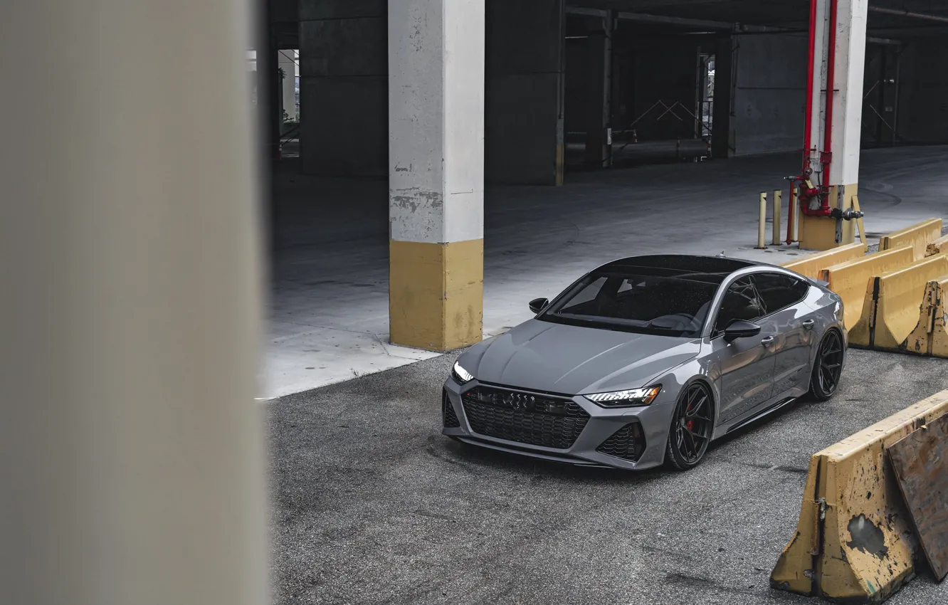 Фото обои Audi, Gray, RS7, Concrete, Full LED Lights
