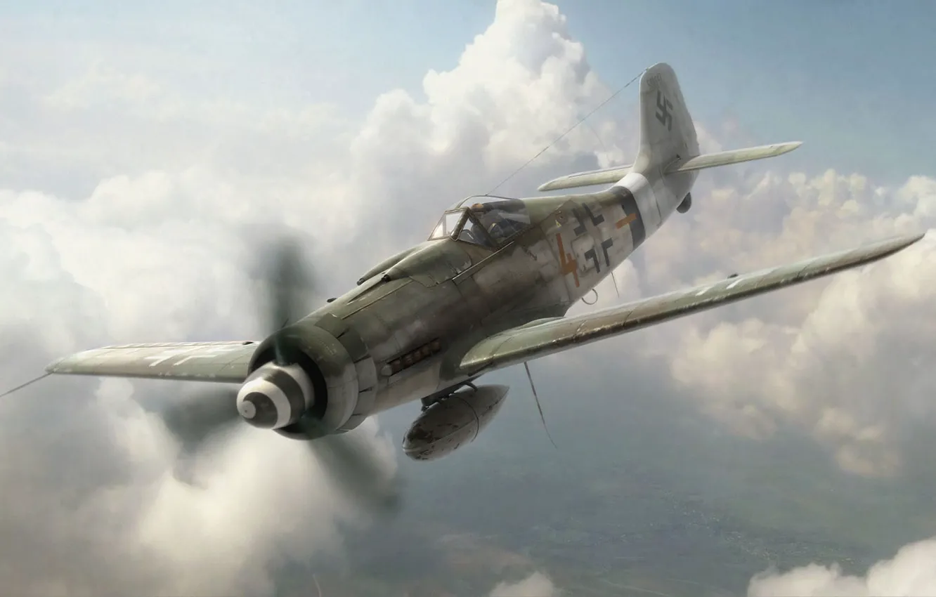 Фото обои aircraft, war, airplane, aviation, ww2, dogfight, german aircraft, fw 190