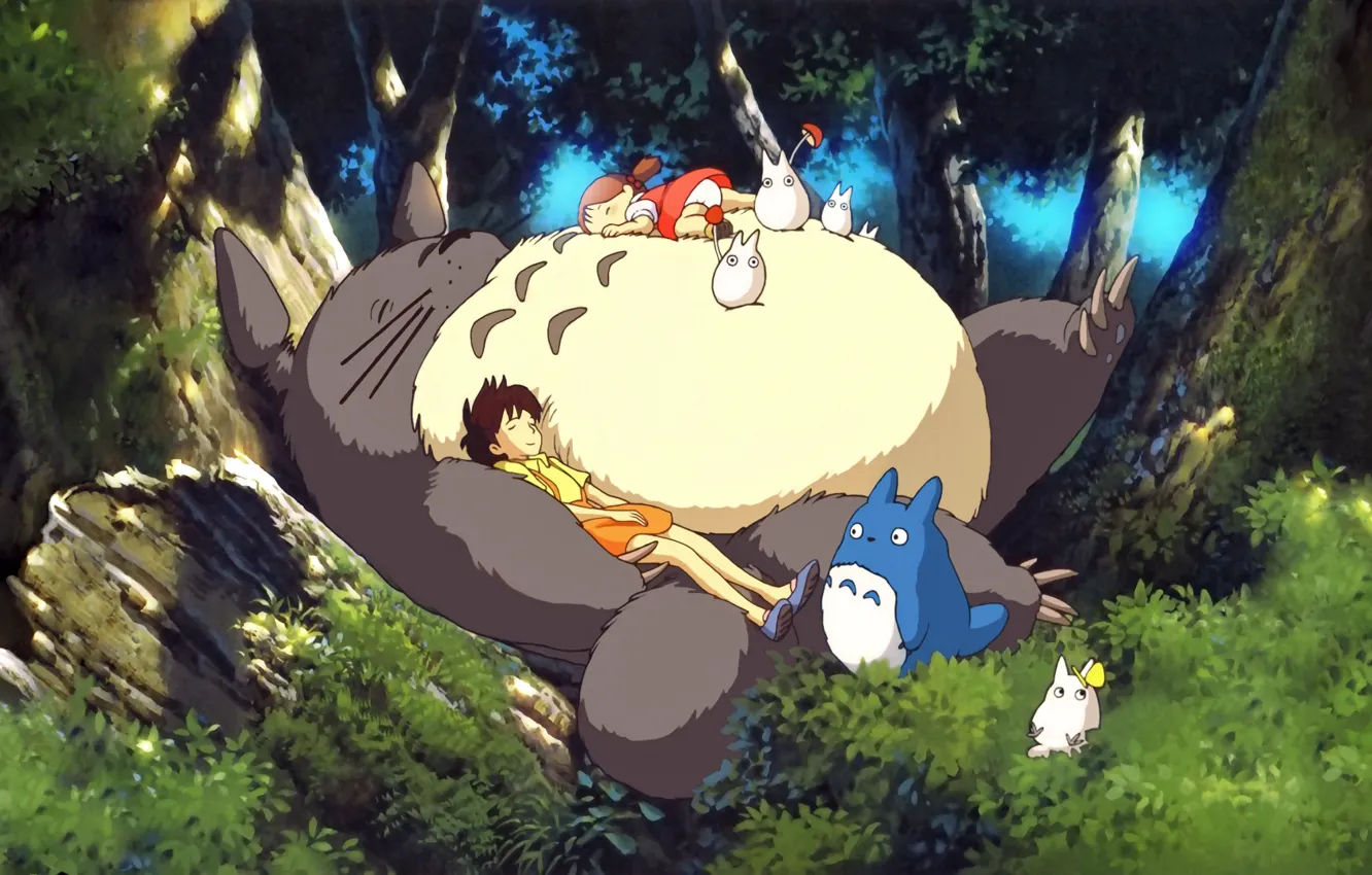 Фото обои зелень, Тоторо, Сацуки, Мэй, Hayao Miyazaki, My Neighbor Totoro