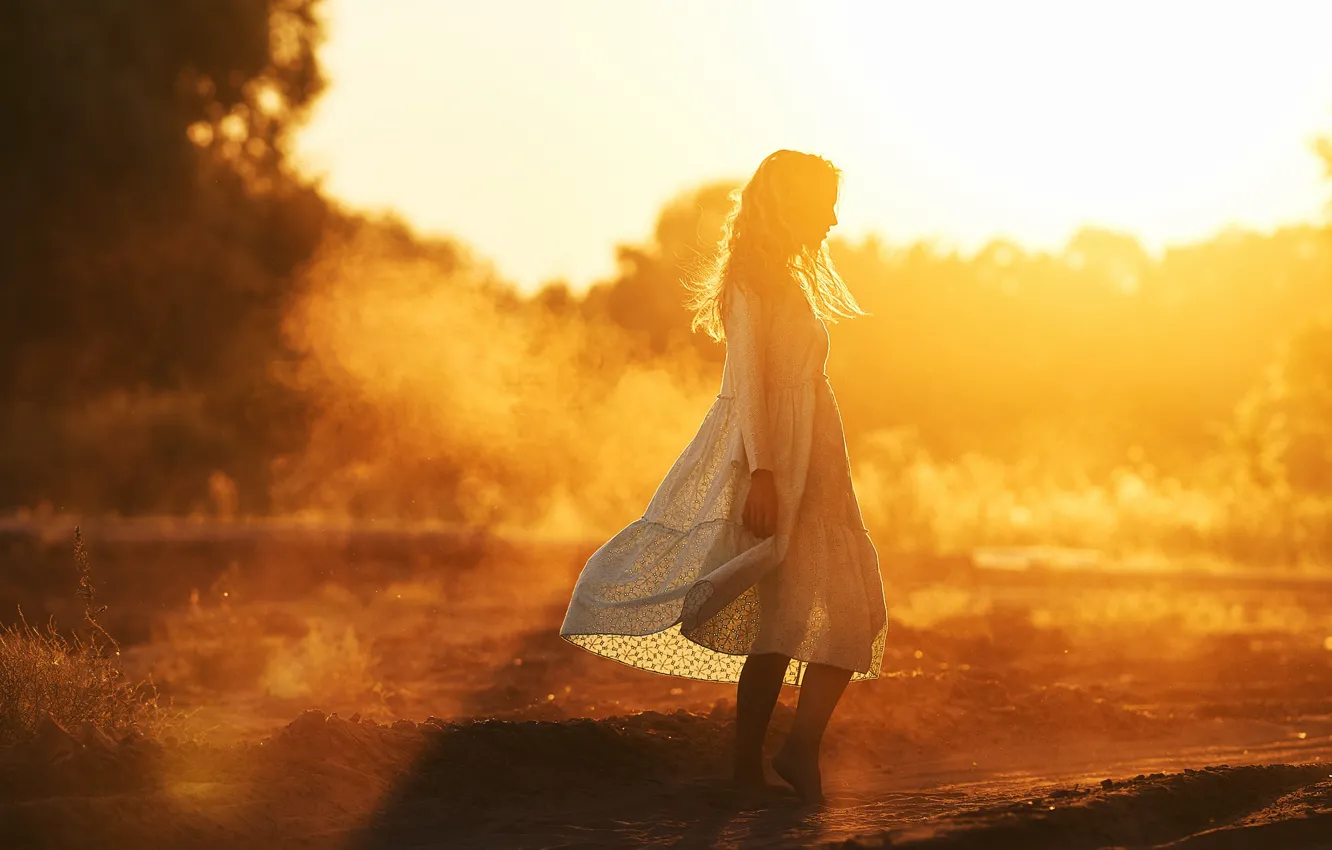 Фото обои девушка, солнце, свет, поза, платье, Вадим Миронов