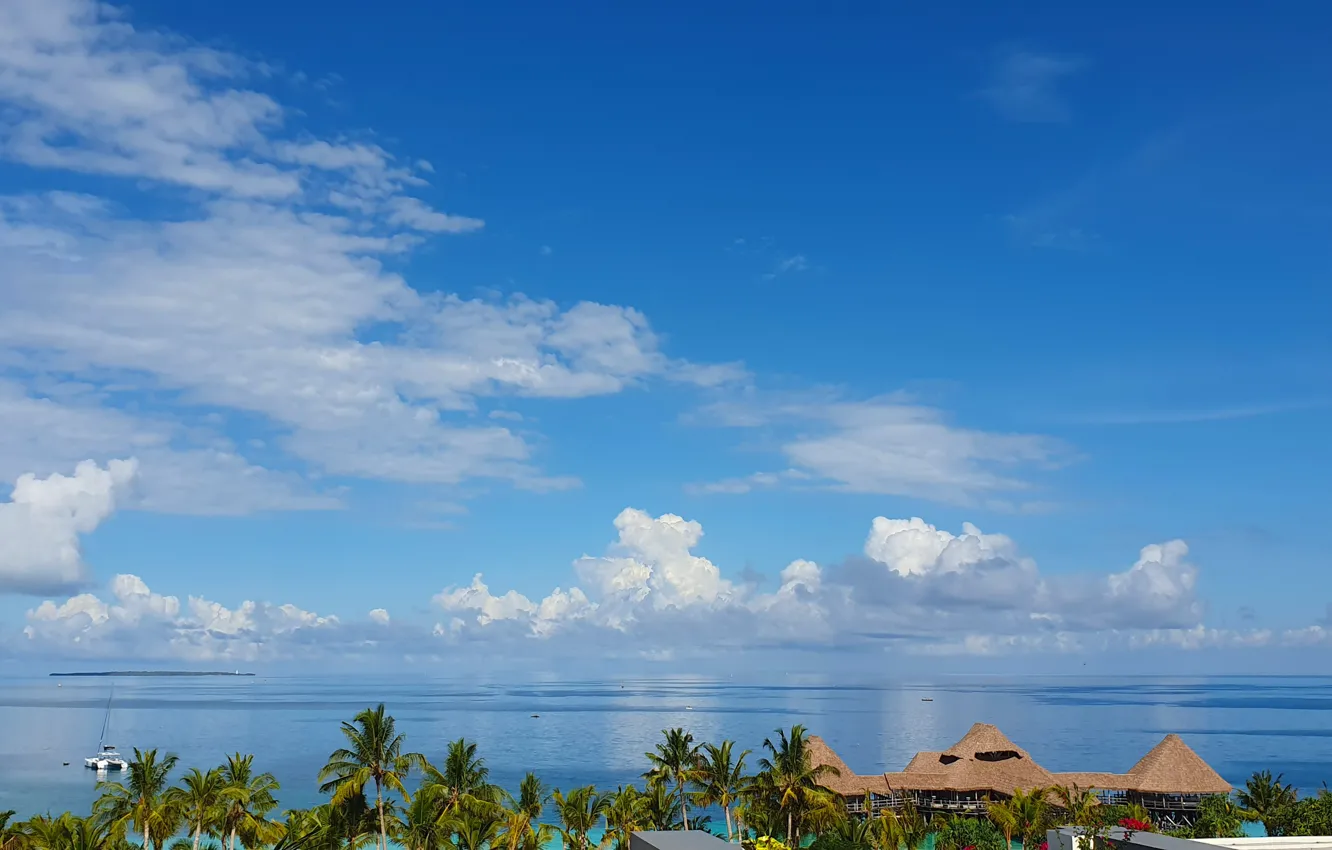 Фото обои песок, пляж, небо, облака, океан, Занзибар, Zanzibar island