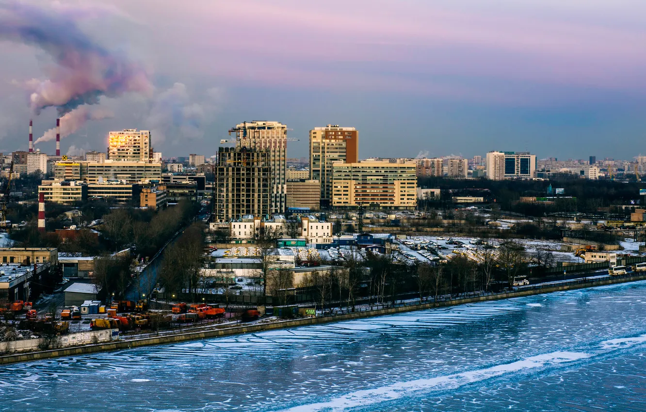 Фото обои река, Москва, CITY, зима.мороз