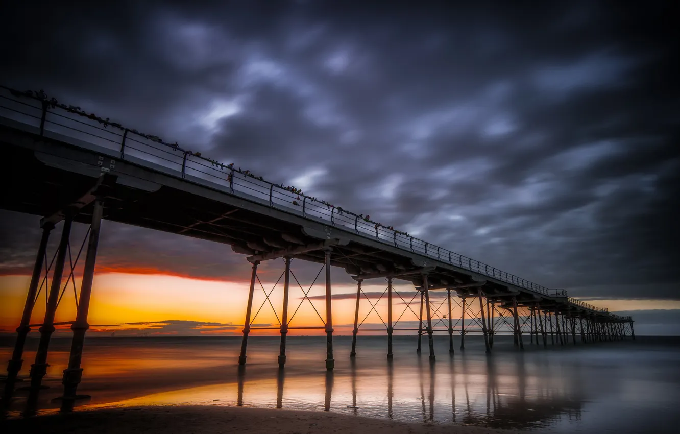 Фото обои море, мост, природа, Saltburn Sunset