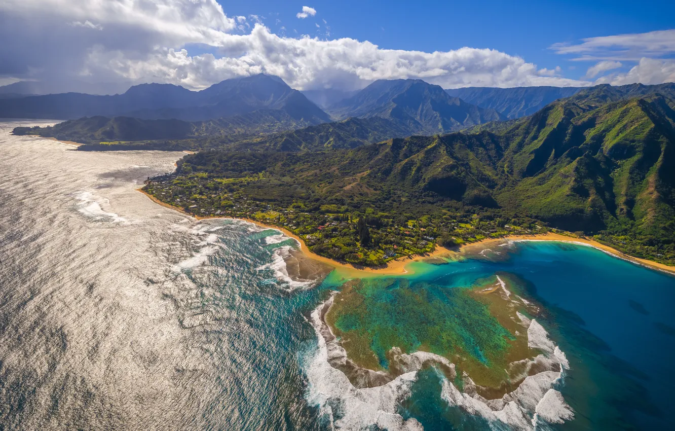 Фото обои море, скалы, берег, вид, высота