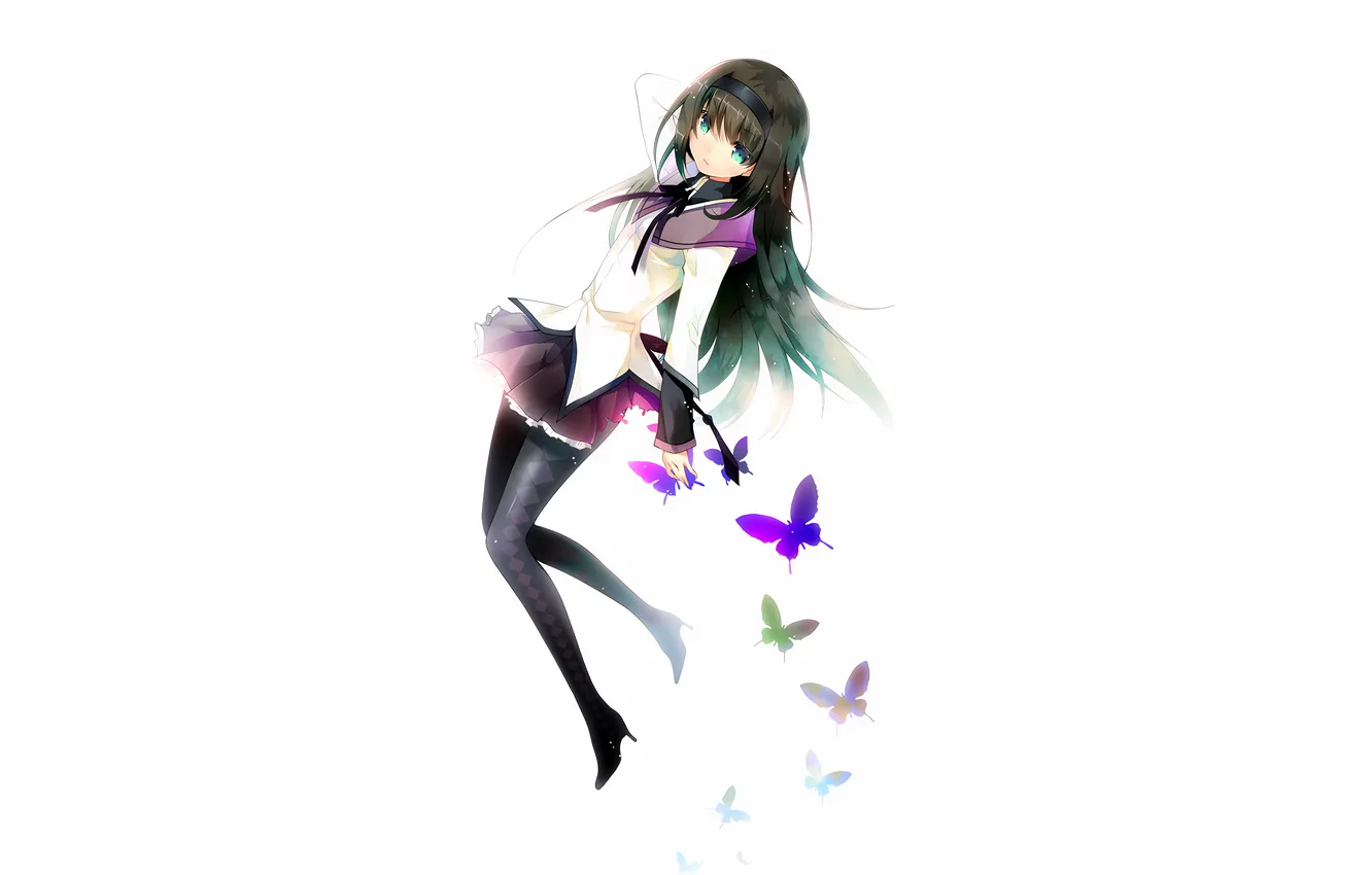 Фото обои girl, blouse, green eyes, long hair, legs, anime, beautiful, pretty