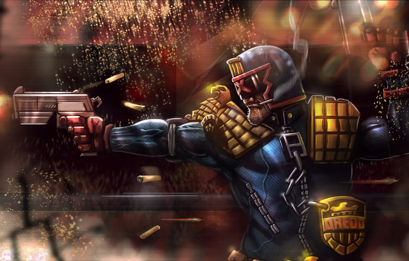 Фото обои пистолет, шлем, Dredd, судья дредд