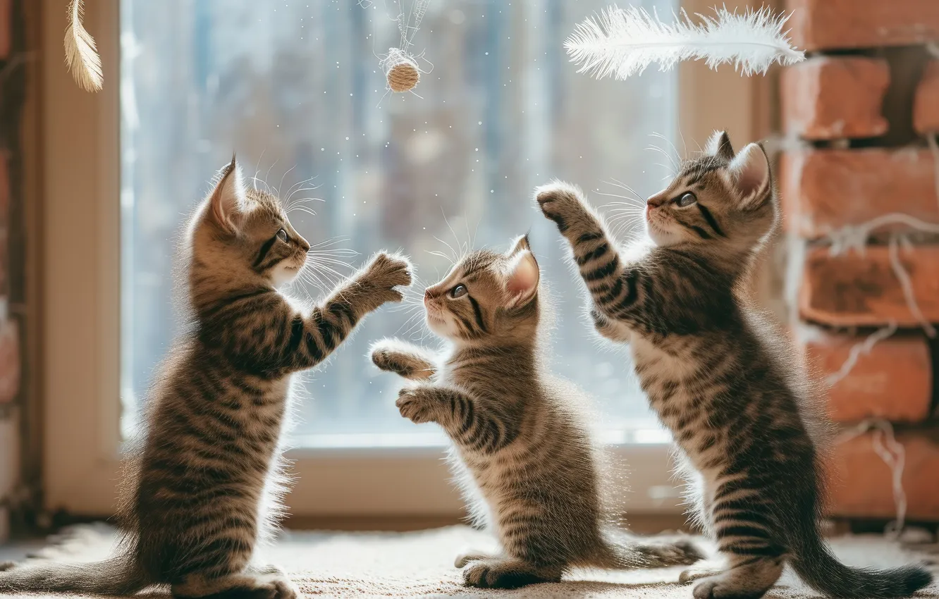 Фото обои взгляд, стекло, свет, кошки, поза, игрушка, игра, лапки