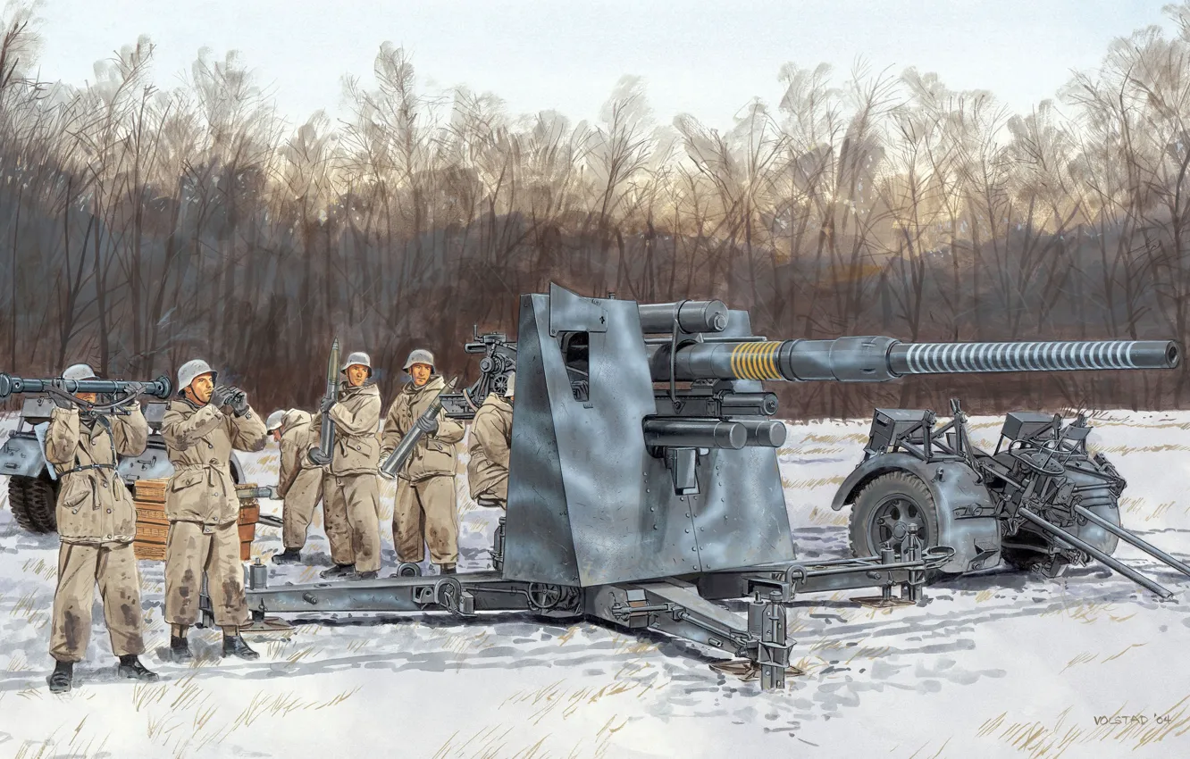 Фото обои Рисунок, Немецкий, Открыть огонь, Расчёт, Комбинированного, 8 cm Flugabwehrkanone, Flak 36, Sonderanhänger 202