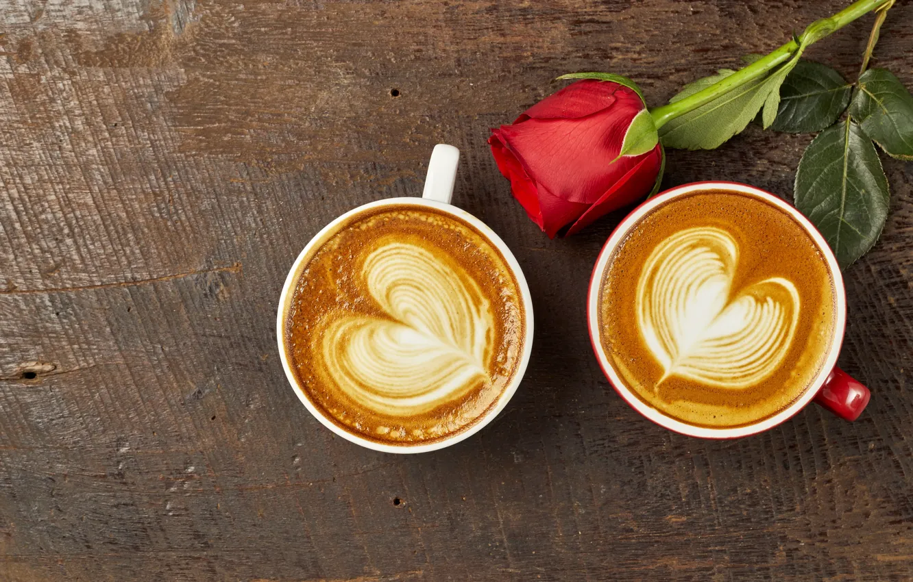 Фото обои любовь, сердце, кофе, розы, бутон, чашка, red, love