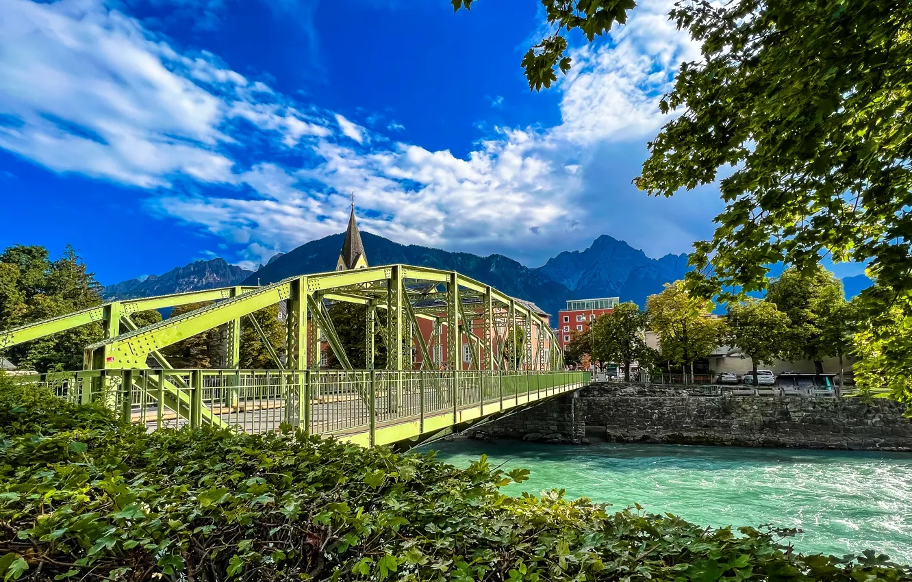 Фото обои горы, мост, река, Австрия, Альпы, Austria, Alps, Тироль