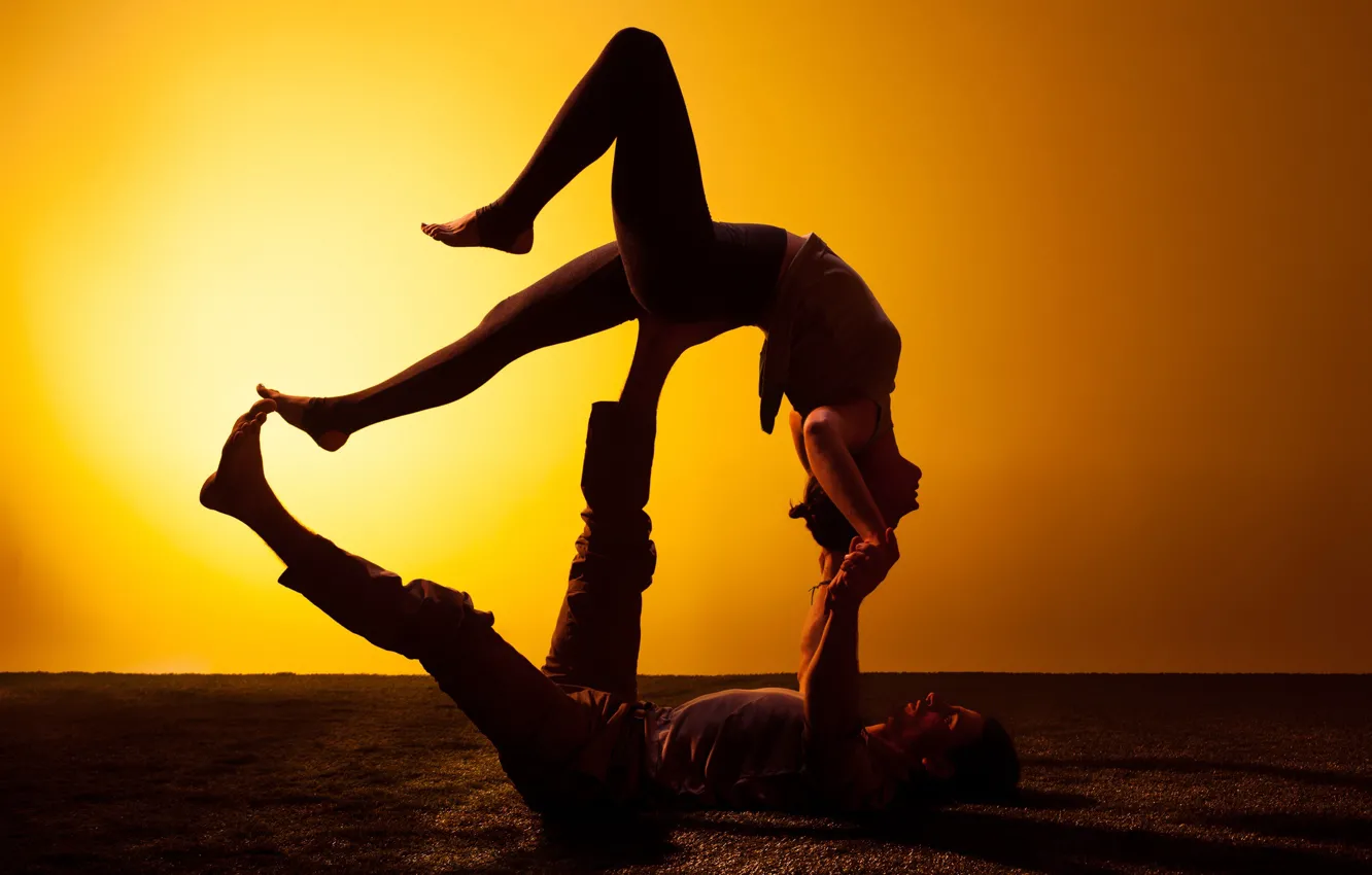 Фото обои woman, man, couple, figures, silhouettes, Yoga, technique