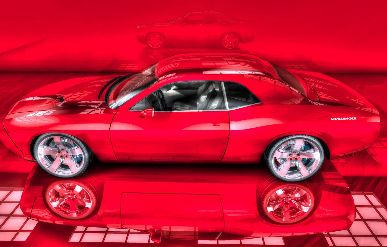 Фото обои машина, отражение, рисунок, спорт кар, красная, красный фон, Dodge Charger, 3D model