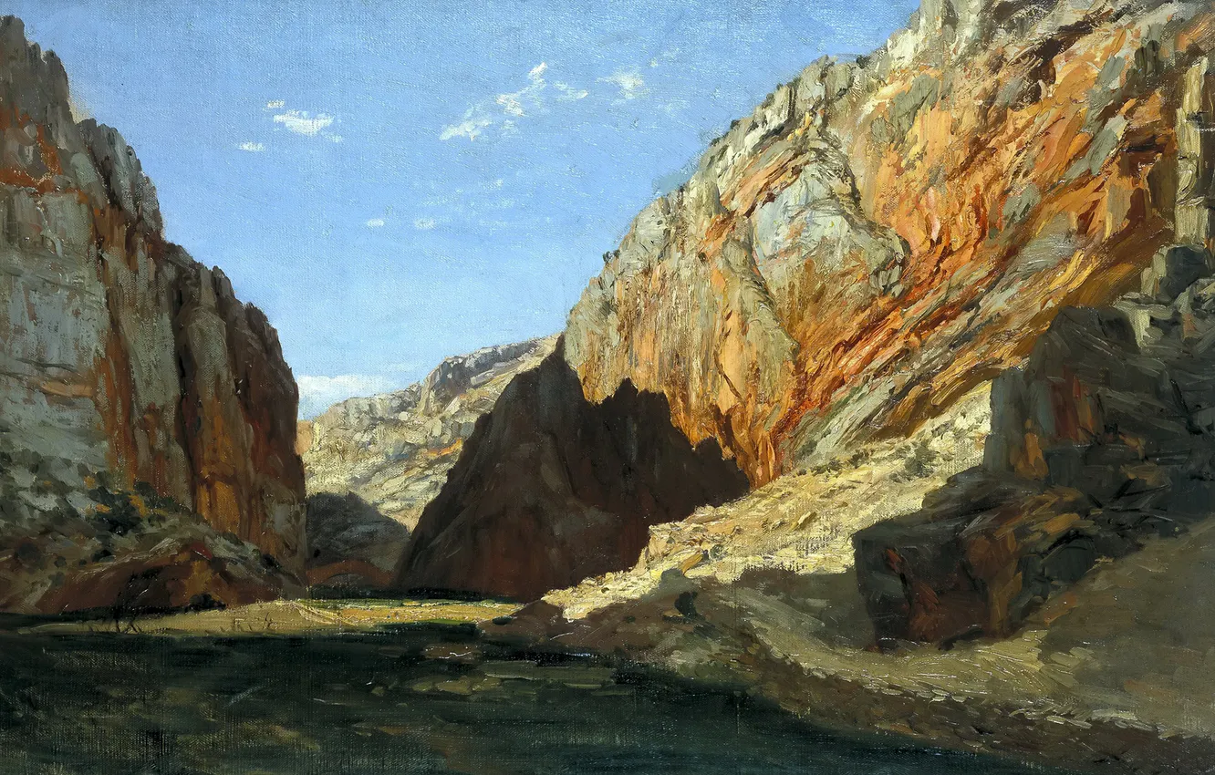Фото обои пейзаж, горы, скалы, картина, Карлос де Хаэс, Ущелье Хараба в Арагоне