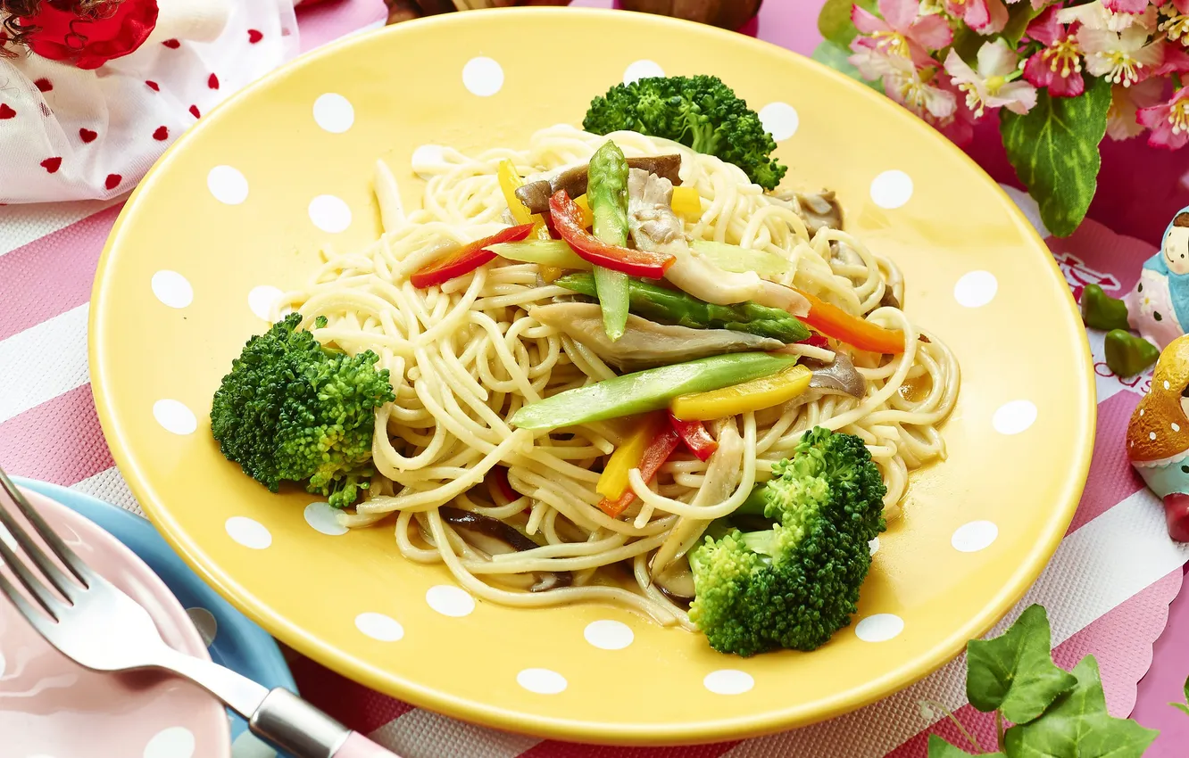 Фото обои овощи, спагетти, брокколи, паста