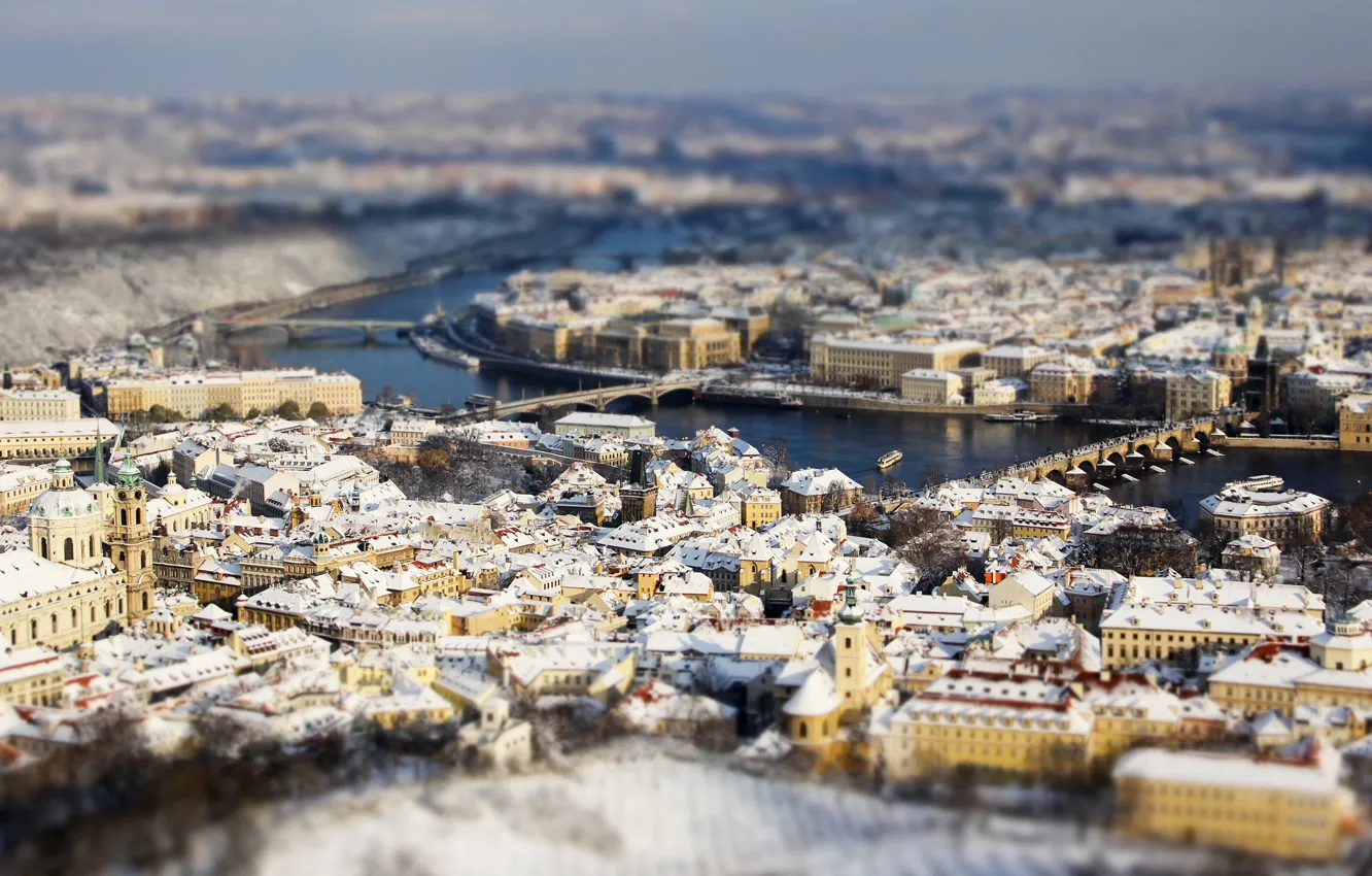 Фото обои река, Прага, Чехия, панорама, мосты