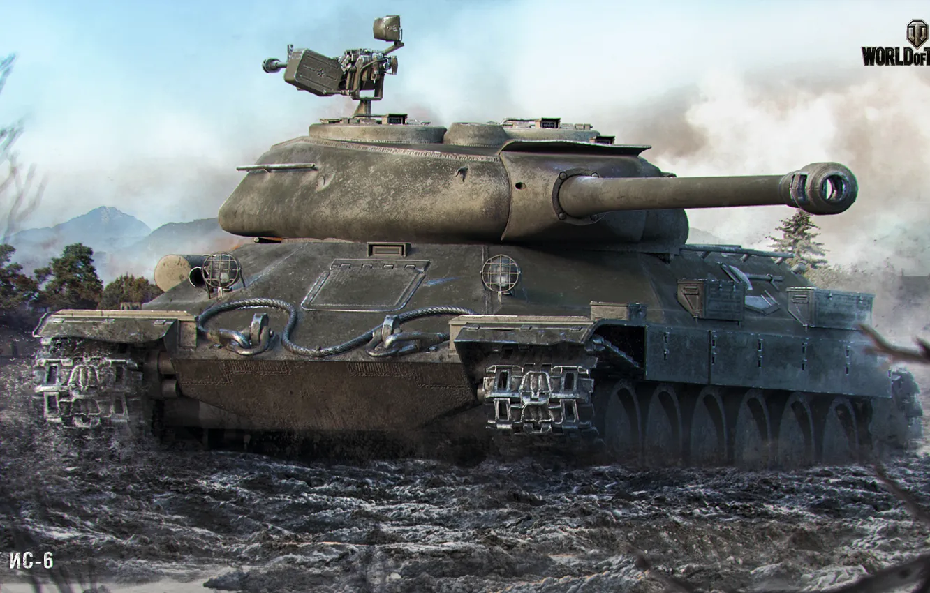 Фото обои грязь, танк, World of Tanks, ИС-6, Wargaming net