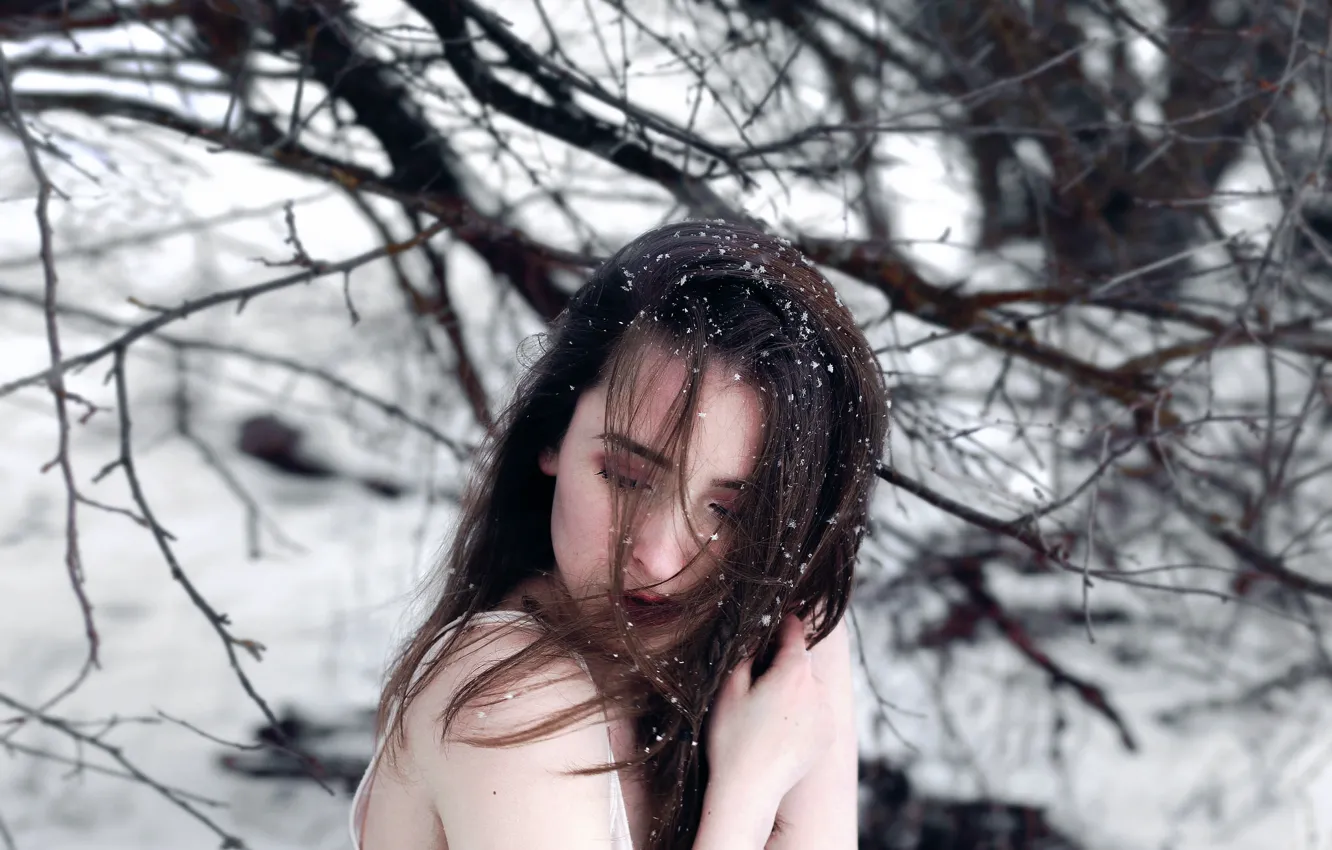 Фото обои холод, зима, девушка, снег