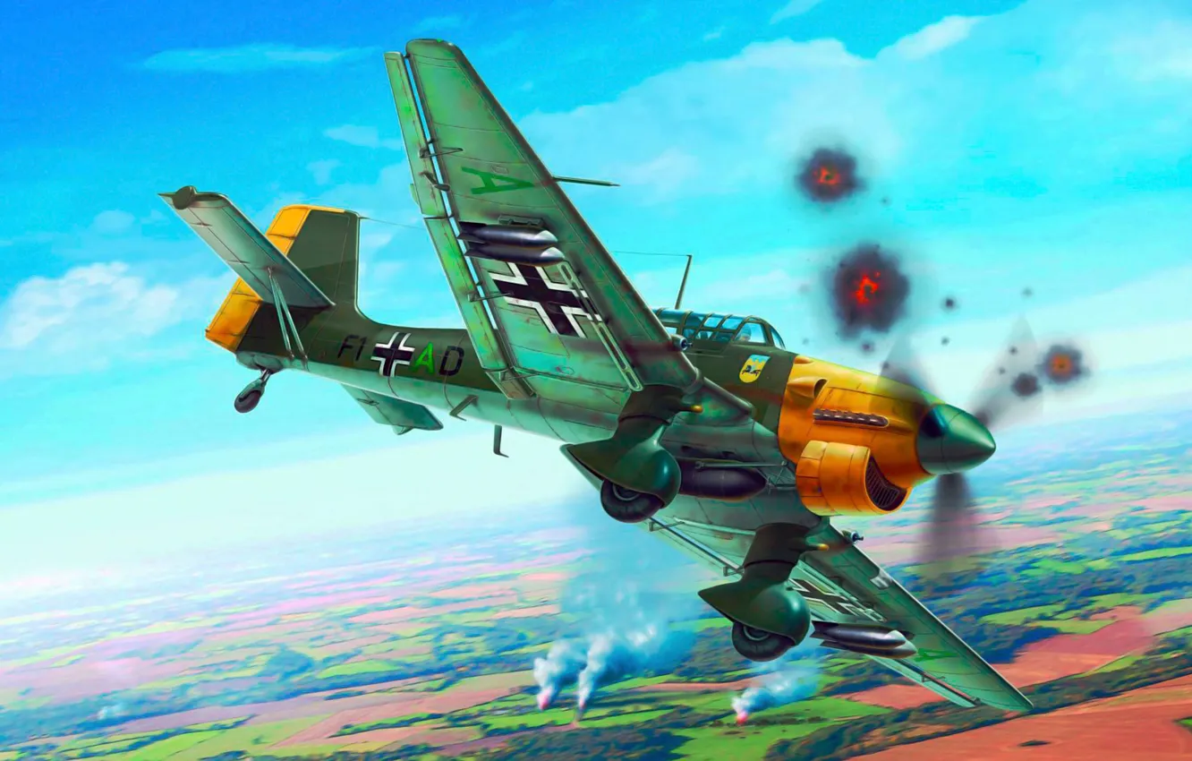 Фото обои war, art, airplane, painting, aviation, ww2, Junkers Ju 87 Stuka