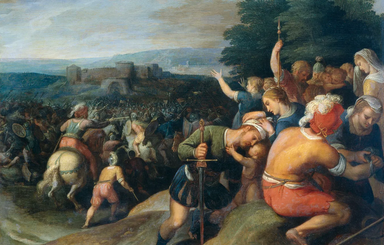 Фото обои дерево, масло, картина, баталия, Отто ван Веен, Батавы Осаждают Римлян в Ветере